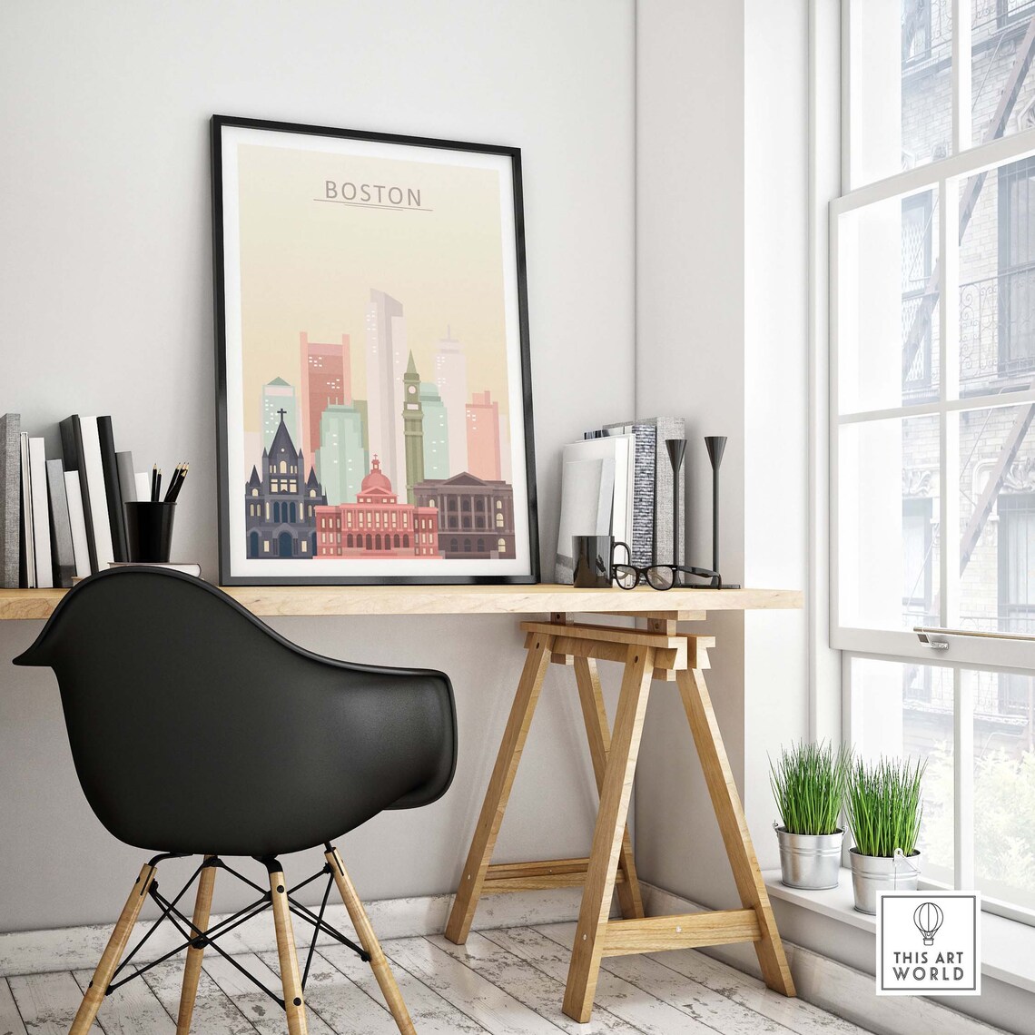 Boston Skyline Poster, Boston Cityscape Art Print