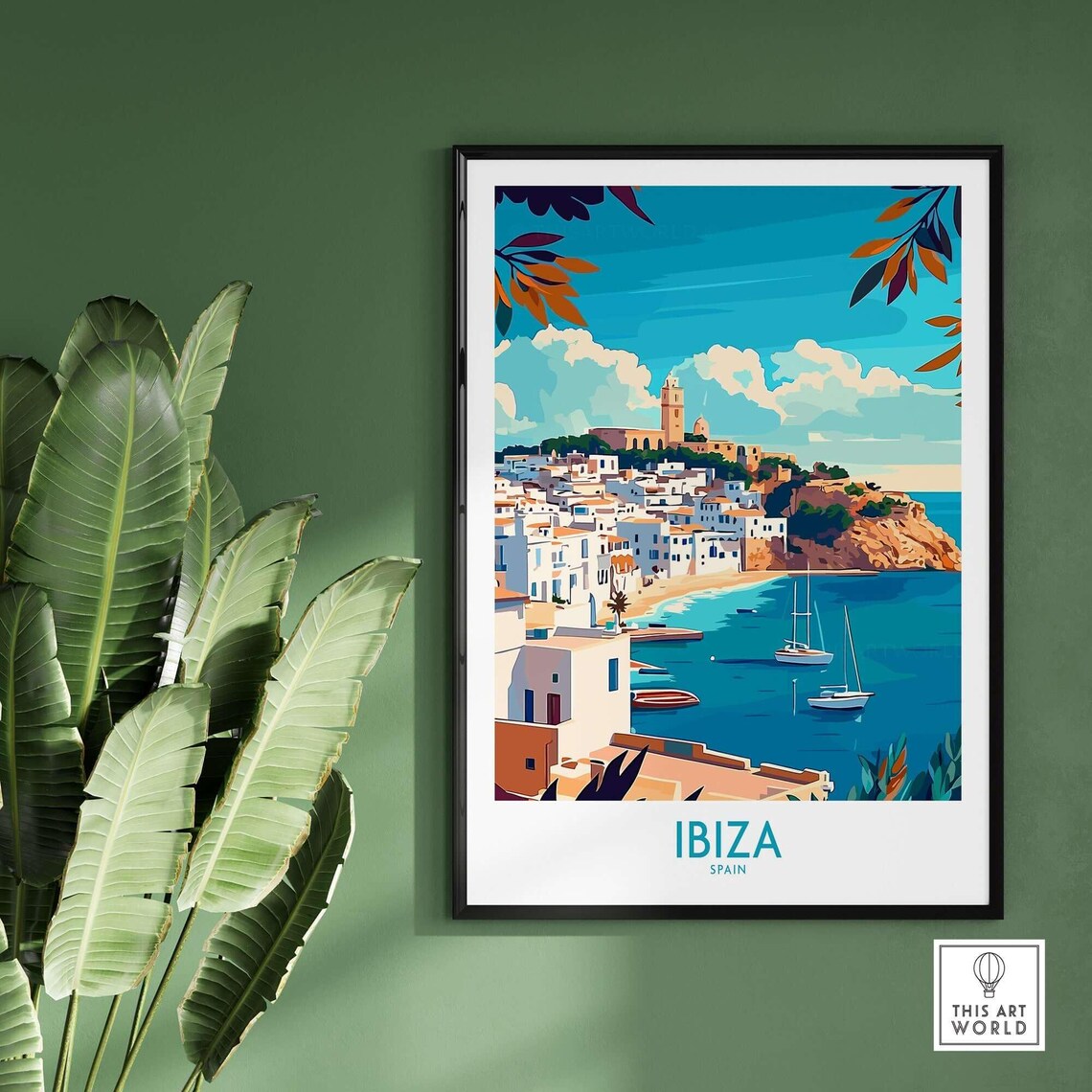 Ibiza Spain Whitewashed Old Town Sailboats Vintage Travel Poster - Image 2