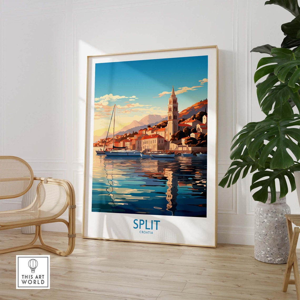 Split Croatia Harbor Sailboats Bell Tower Sunset Travel Poster - Image 3