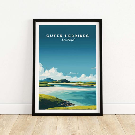 Outer Hebrides Vintage Travel Poster, Coastal Landscape