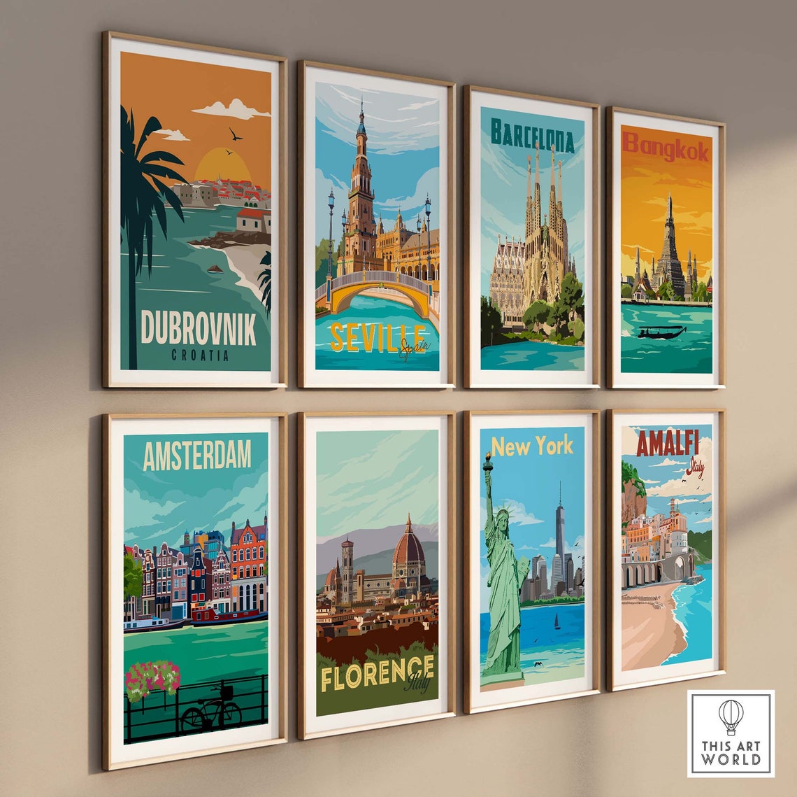 Dubrovnik Croatia Sunset Bay Old Town Palms Seaside Travel Poster - Image 3
