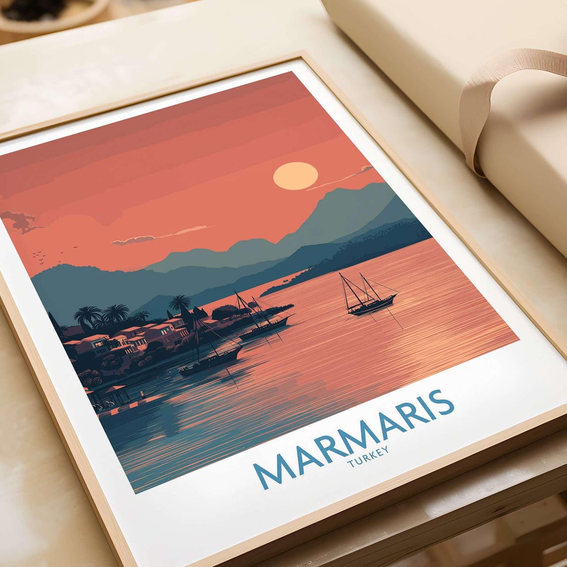 Marmaris Turkey Sunset Harbor Sailboats Mountain Glow Poster