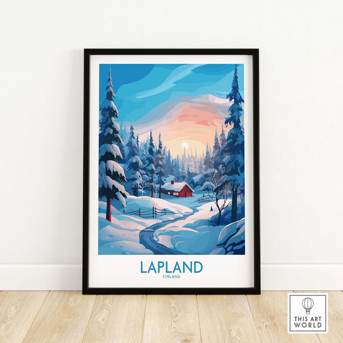 Lapland Finland Snowy Forest Cabin Winter Wonderland Travel Poster