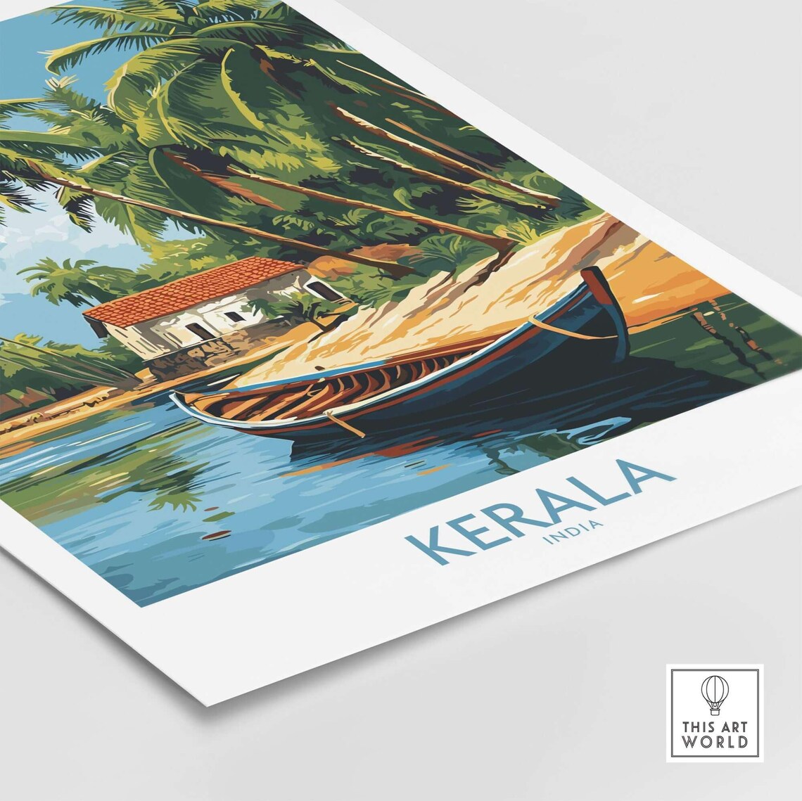 Kerala India Wooden Boat Backwaters Palms Vintage Travel Poster - Image 4