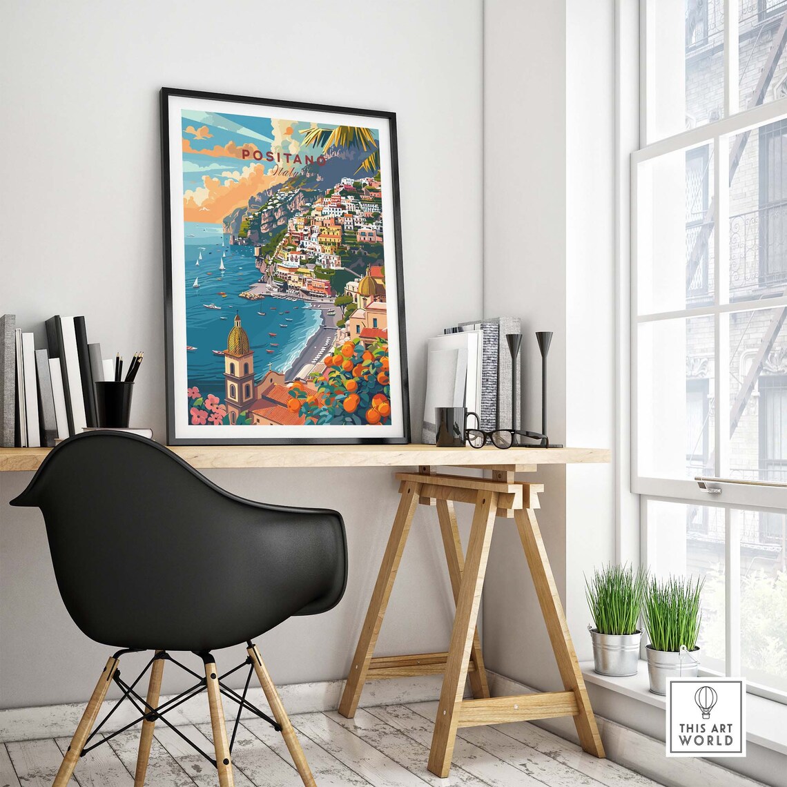 Positano Italy Amalfi Coast Cliff Town Sailboats Sunset Poster - Image 4