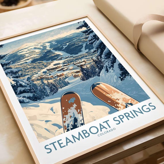 Steamboat Springs Ski Art Print, Colorado Lodge Decor