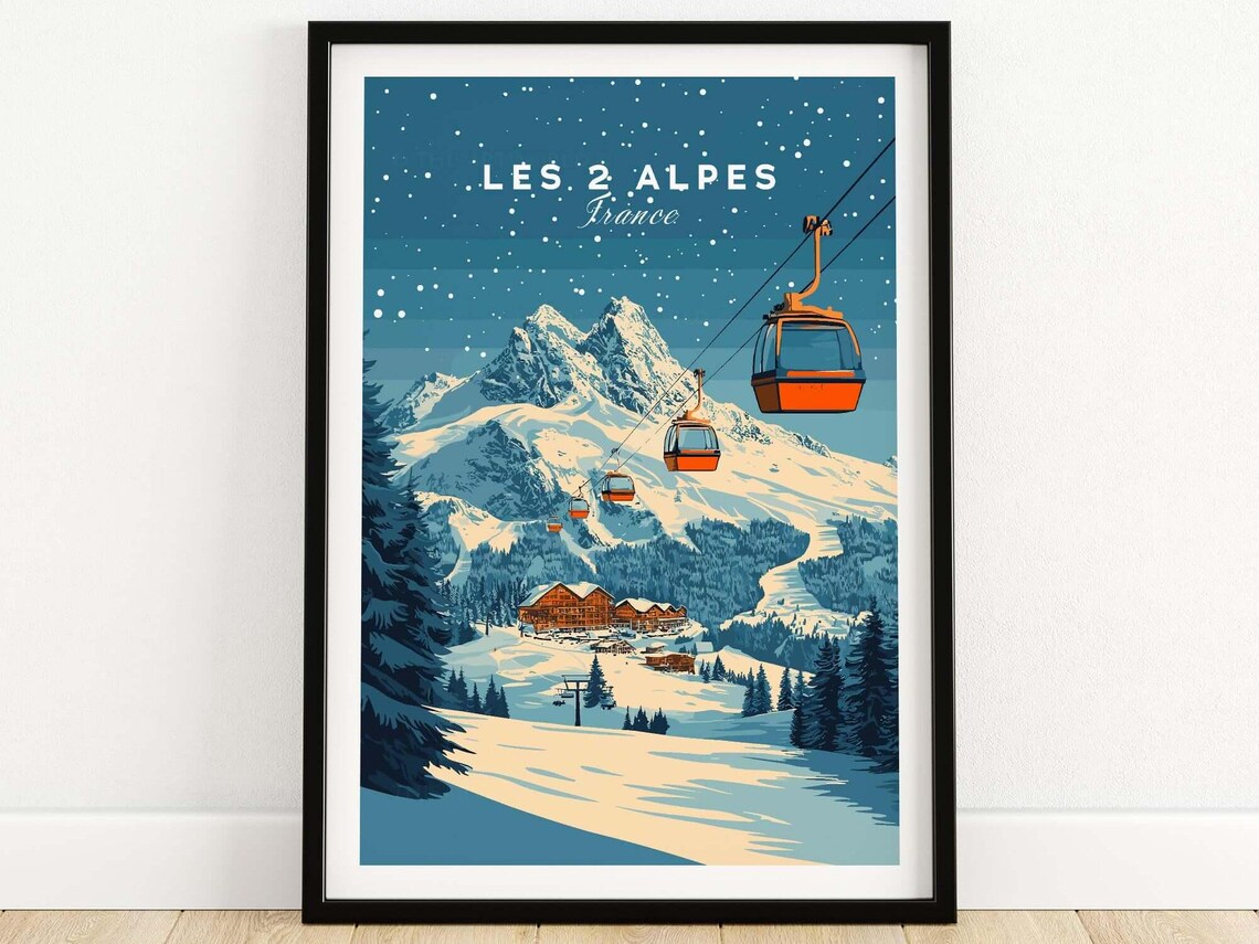 Les 2 Alpes Ski Resort Travel Poster, France