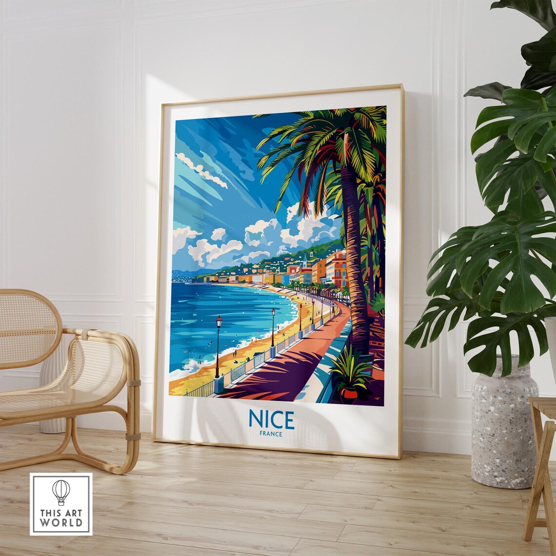 Retro Nice France Promenade Beach Palms Blue Sea Travel Poster - Image 2