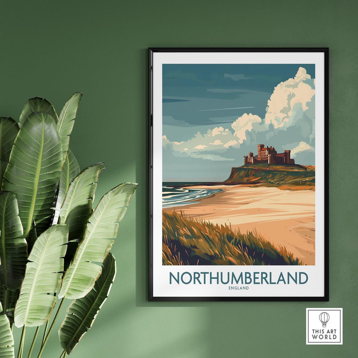 Northumberland England Cliff Castle Beach Golden Sands Poster - Image 2