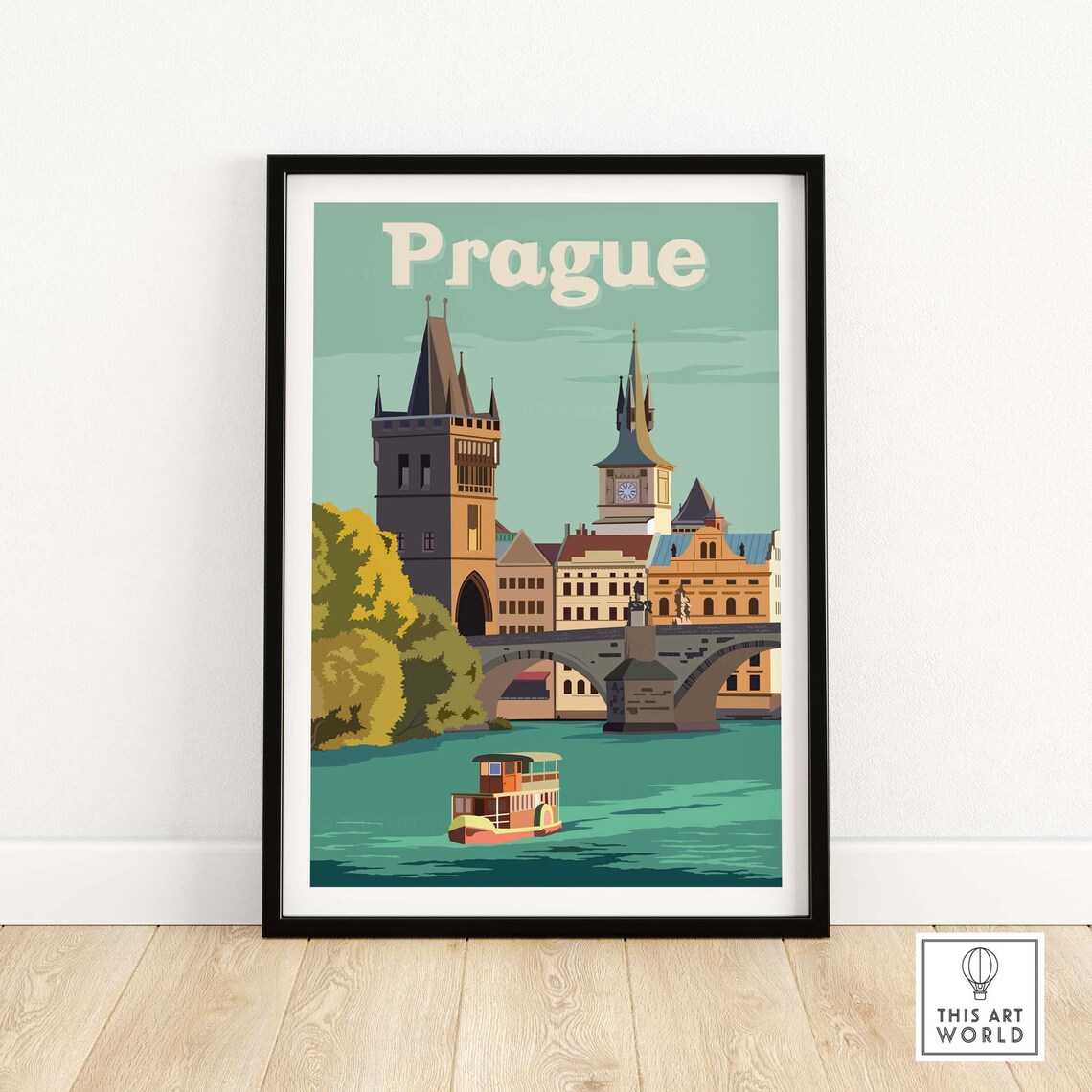 Prague Skyline Travel Poster, Czech City Wall Art