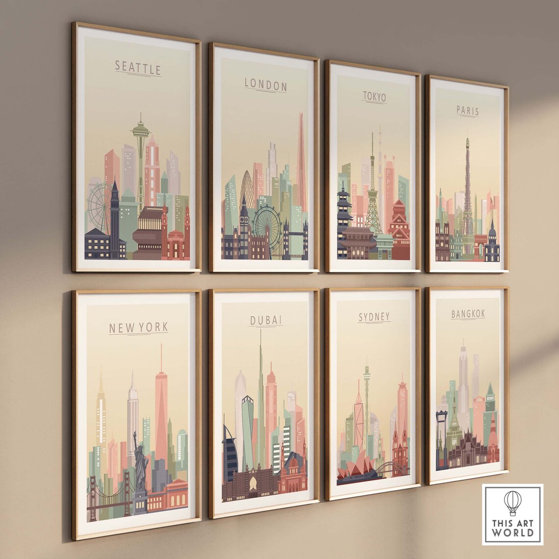 Seattle Skyline Poster, Pastel Cityscape Travel Print - Image 3
