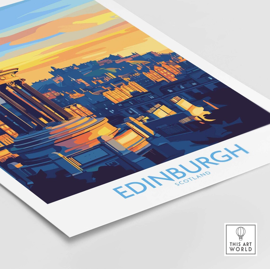 Edinburgh Scotland Sunset Skyline Monument Vintage Travel Poster - Image 4