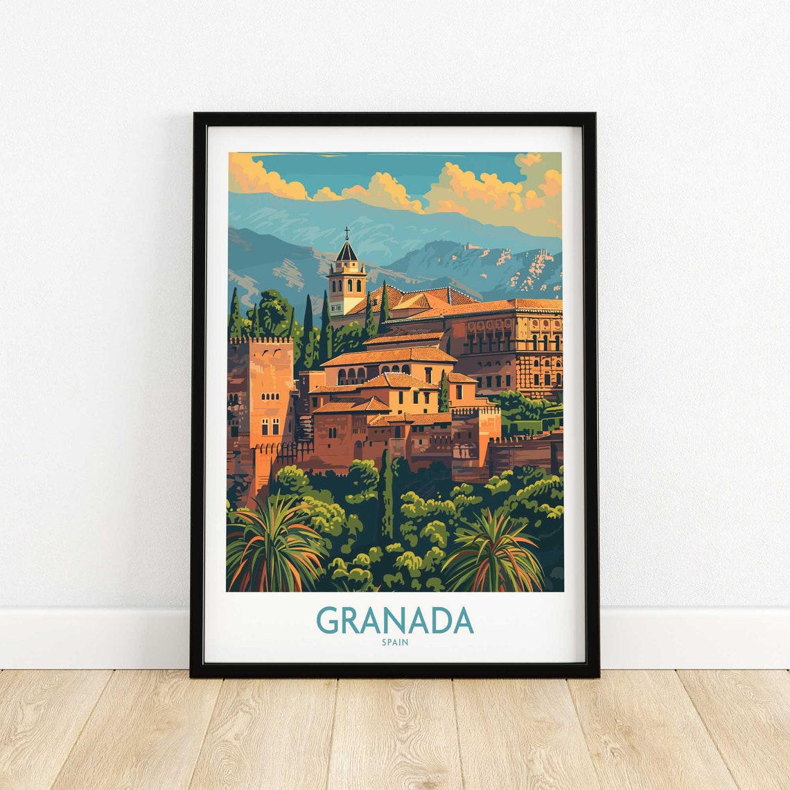 Granada Spain Alhambra Palace Hilltop Sierra Nevada View Poster