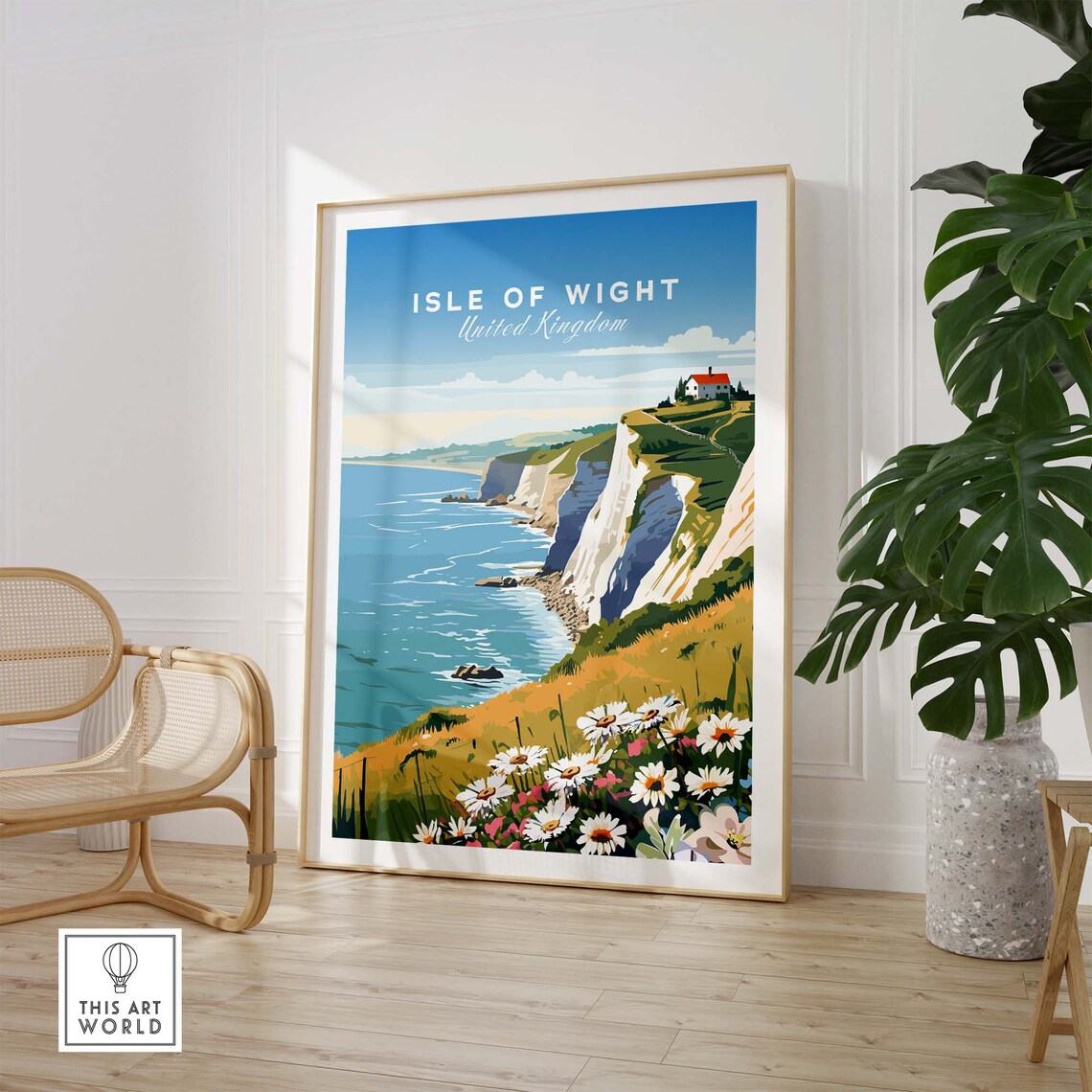 Isle of Wight UK Chalk Cliffs Wildflower Coast Travel Poster - Image 3