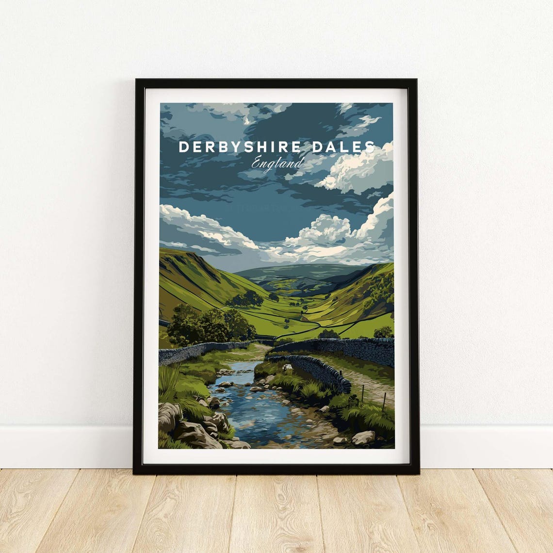 Derbyshire Dales England Green Valley Winding Stream Travel Poster