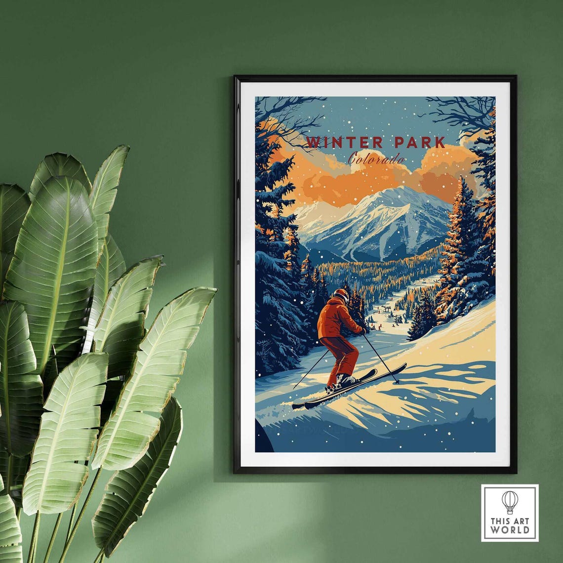 Winter Sports Gift for Skier, Mountain Cabin Decor - Image 2
