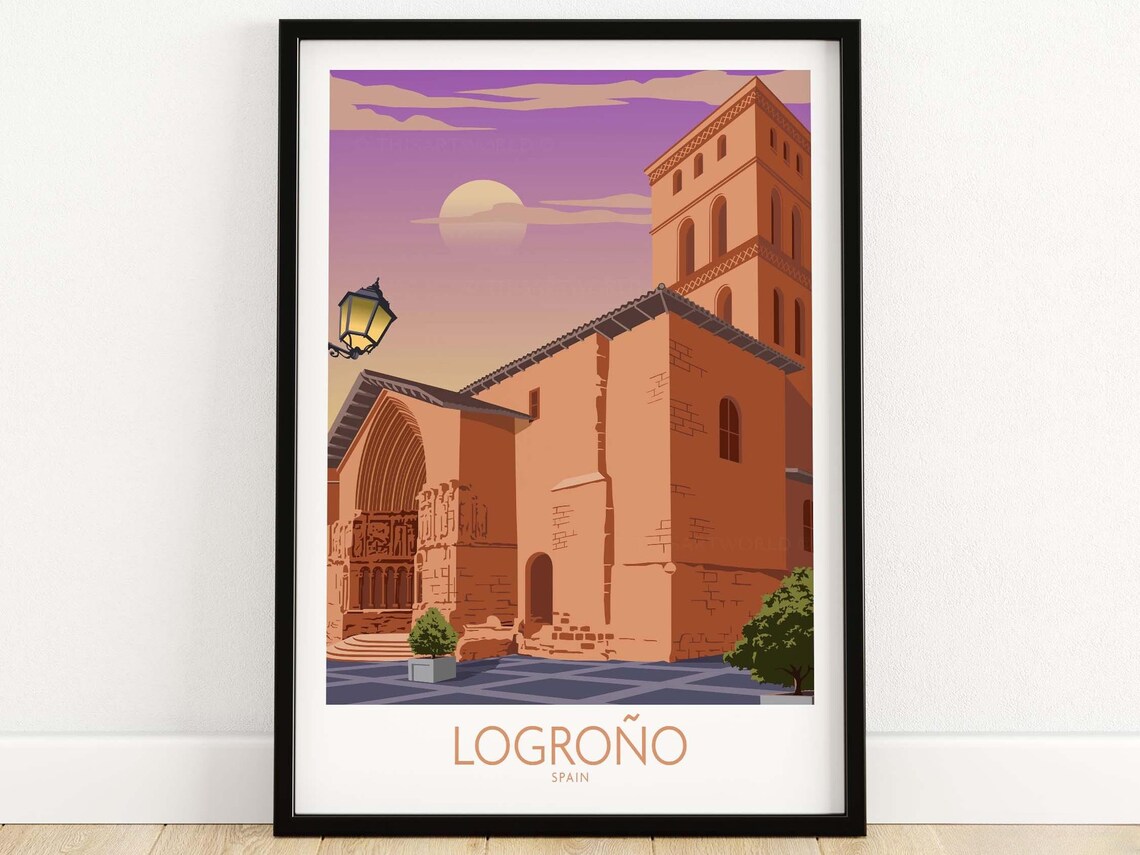 Logrono Spain Travel Poster, European City View