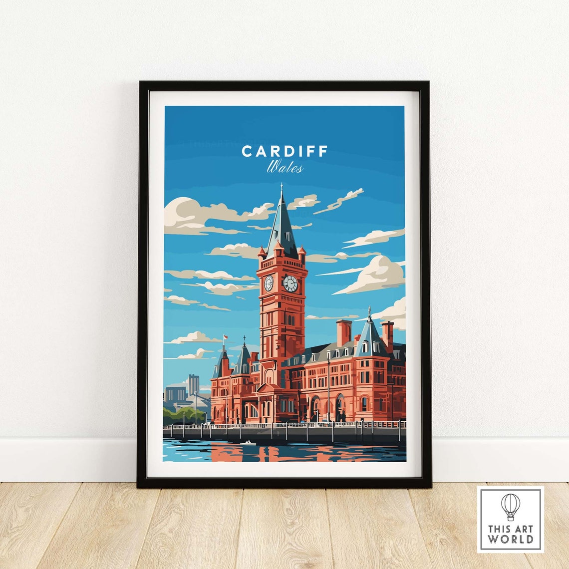 Cardiff Wales Pierhead Clock Tower Bayfront Vintage Travel Poster