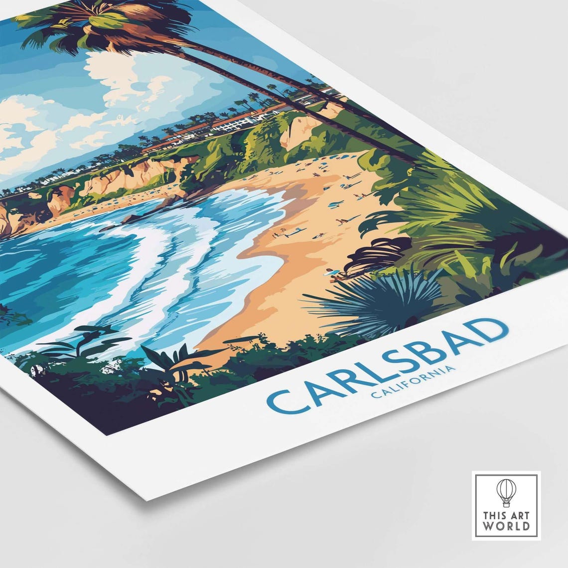 Carlsbad California Beach Cliffs Palm Trees Surf Travel Poster - Image 4
