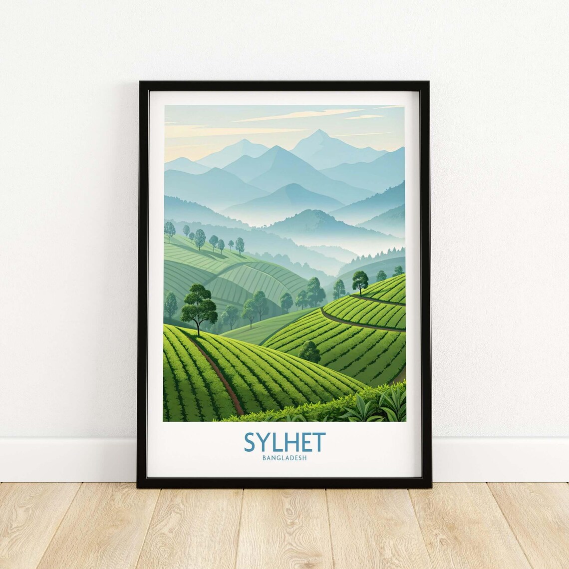 Sylhet Bangladesh Lush Green Tea Terrace Plantation Travel Poster