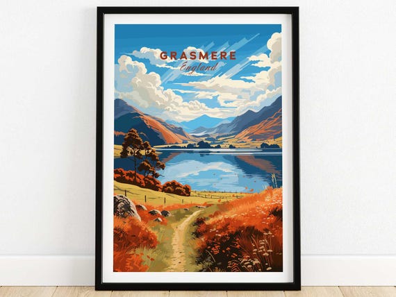 Grasmere Lake District Travel Poster Wall Art Print Home Decor Artwork Gift Illustration Lover Prin