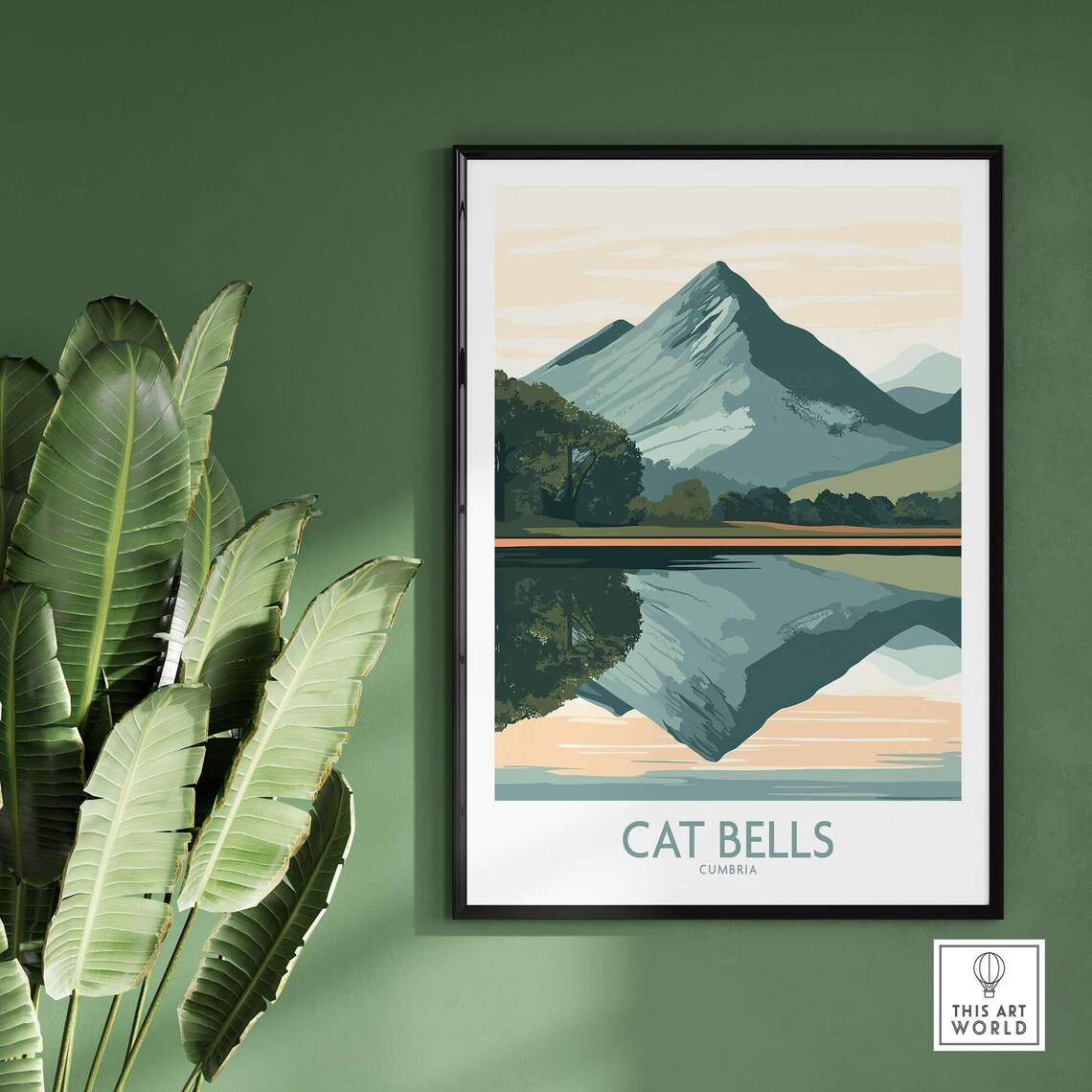 Cat Bells Cumbria Fell Reflection Still Water Vintage Travel Poster - Image 2