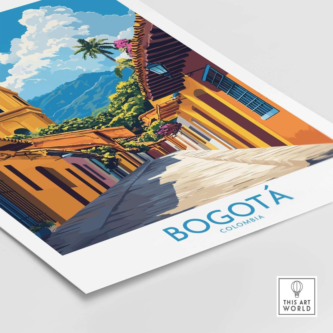 Bogotá Colombia Colorful Colonial Street Church Tower Travel Poster - Image 4