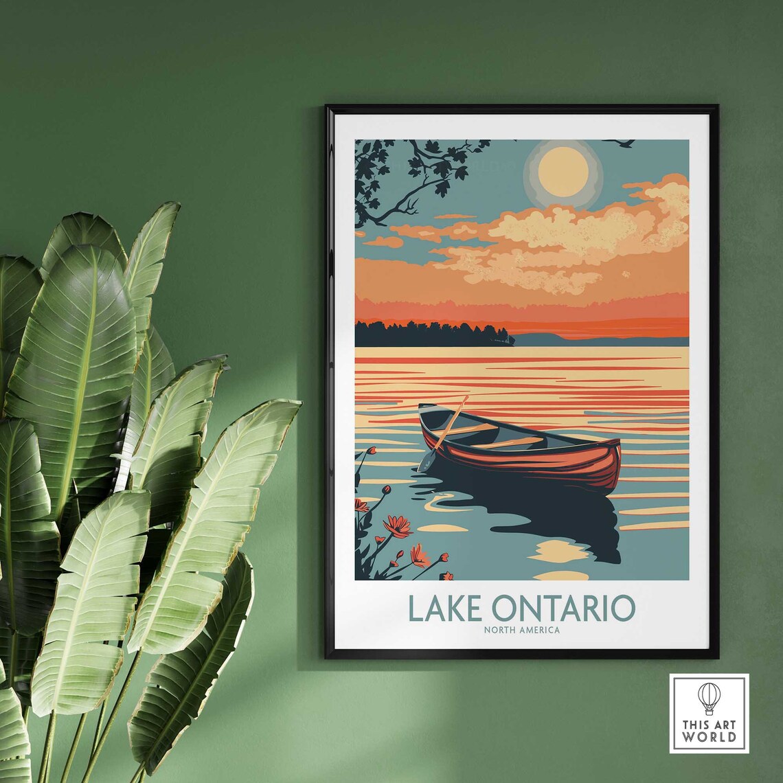 Lake Ontario North America Red Canoe Sunset Lake Travel Poster - Image 2