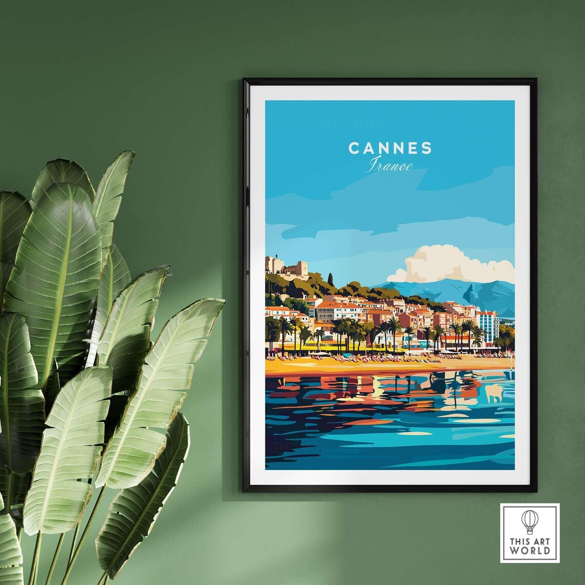 Cannes France Golden Beach Promenade Palm Trees Sea Travel Poster - Image 2