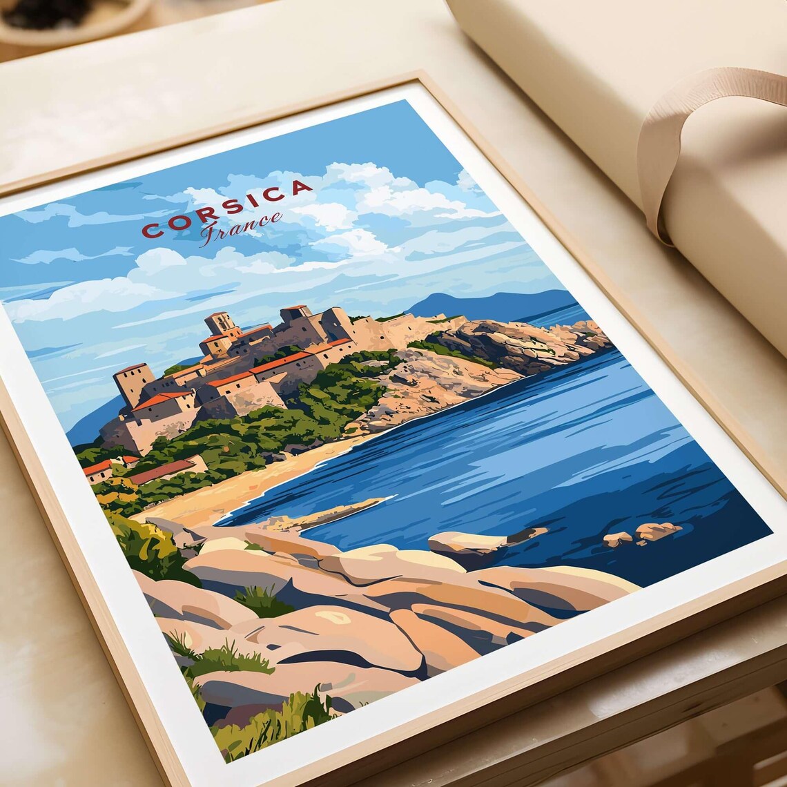 Corsica France Hilltop Citadel Rocky Coastline Seaside View Poster - Image 4