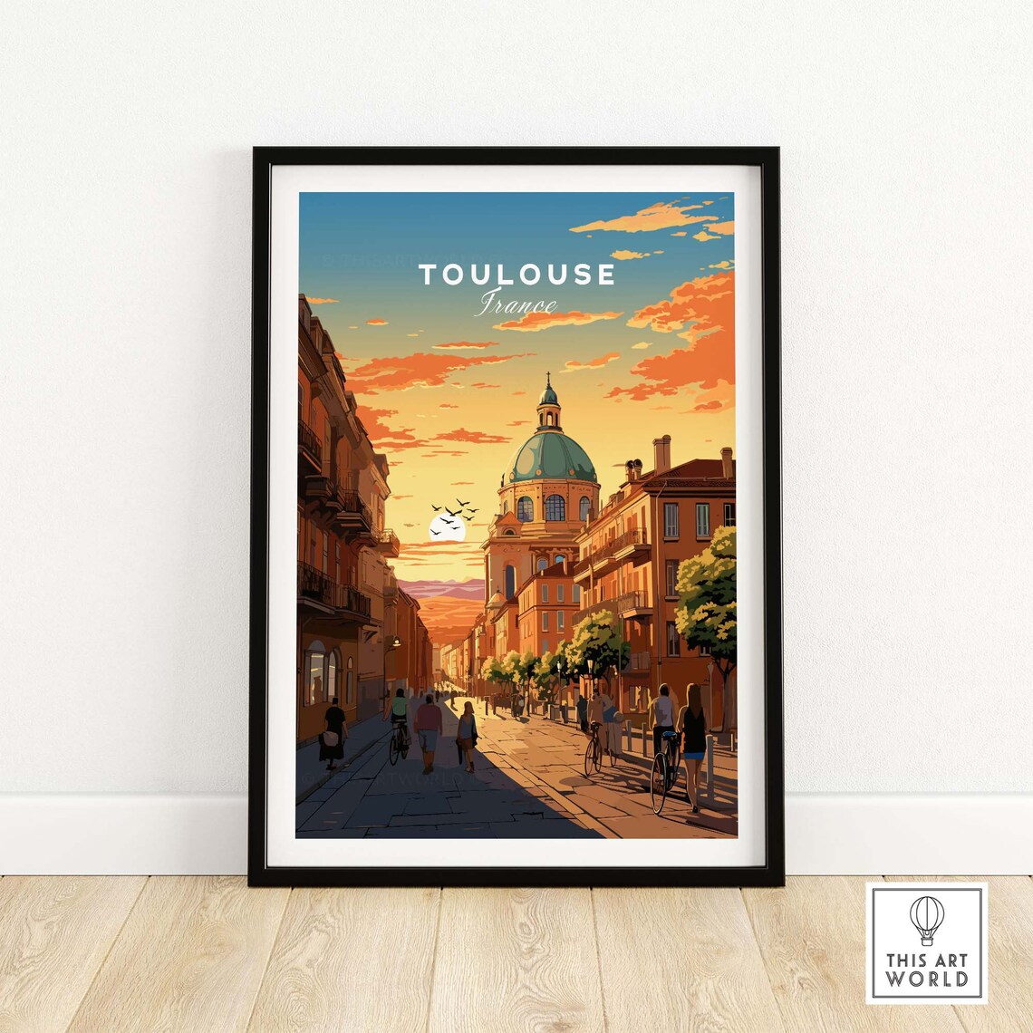 Toulouse France Street Sunset Dome Vintage Travel Poster Art