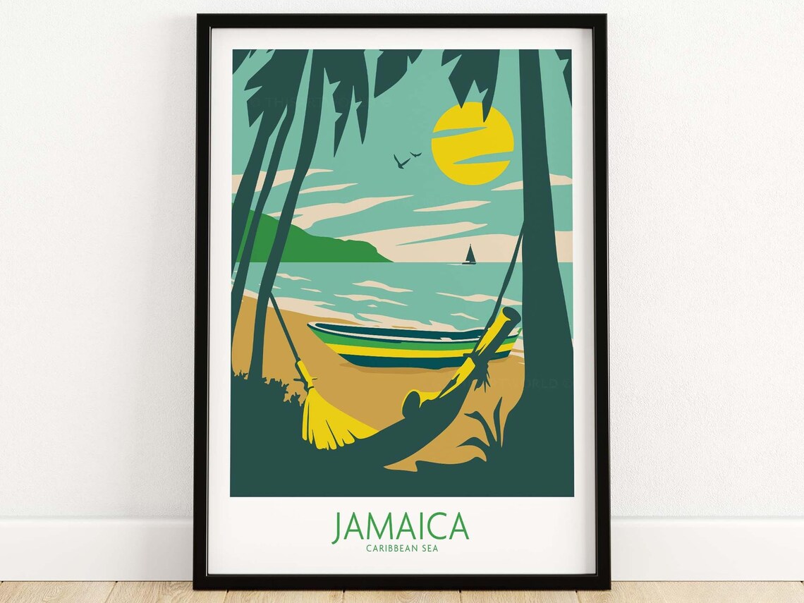 Jamaica Retro Travel Poster, Island Wall Art Print