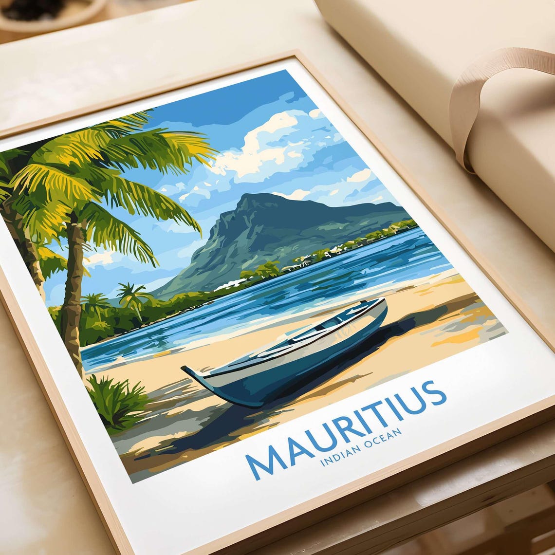 Mauritius Beach Travel Poster, Tropical Island Seashore
