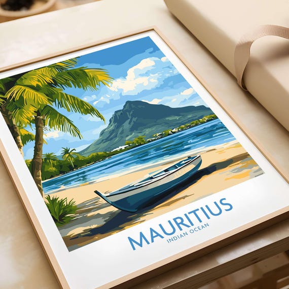 Mauritius Beach Travel Poster, Tropical Island Seashore