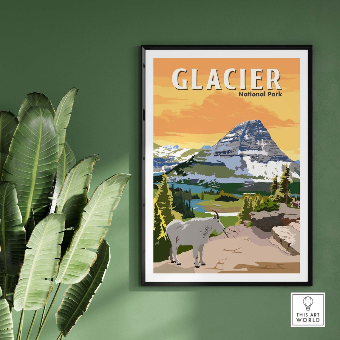 Glacier National Park Mountain Goat Snowy Peak Valley View Poster - Image 3