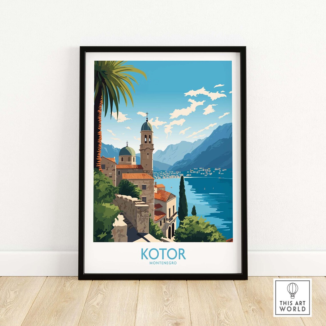 Kotor Montenegro Bay Old Church Hillside Town Harbor View Poster