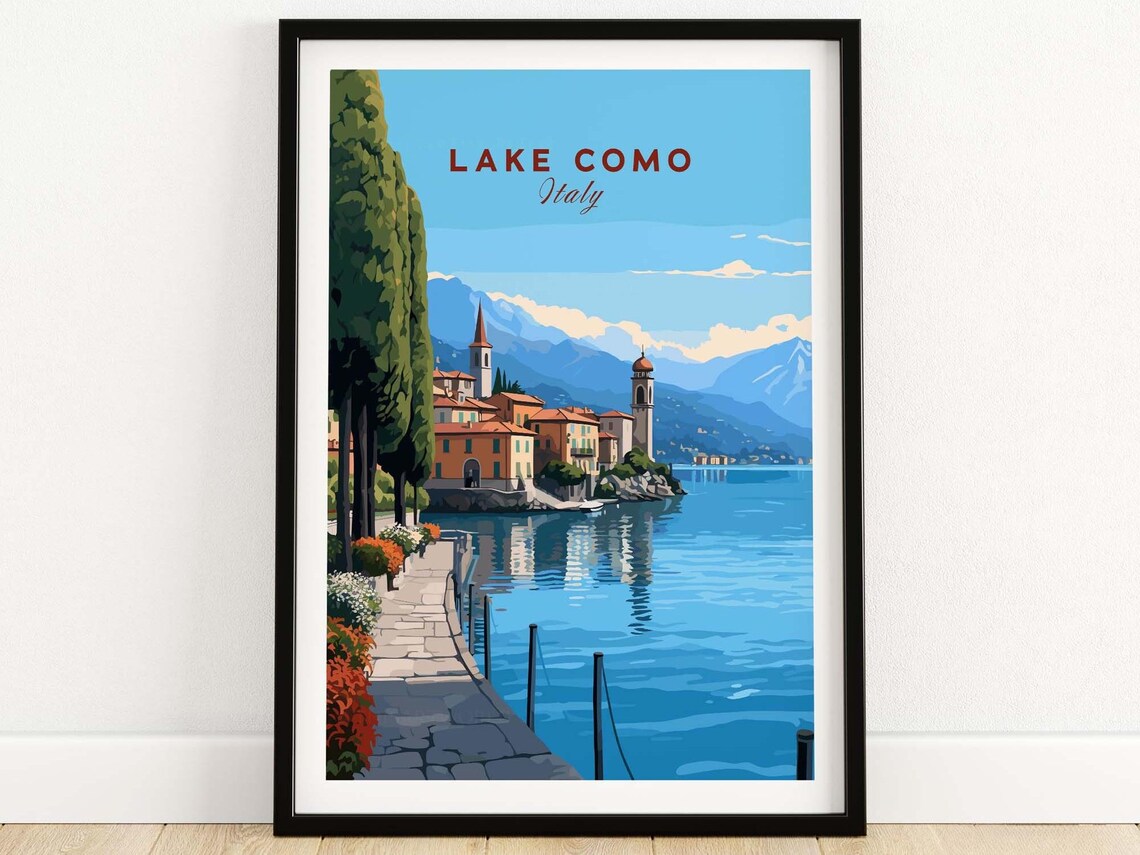 Lake Como Travel Poster, Lake and Town Art Print