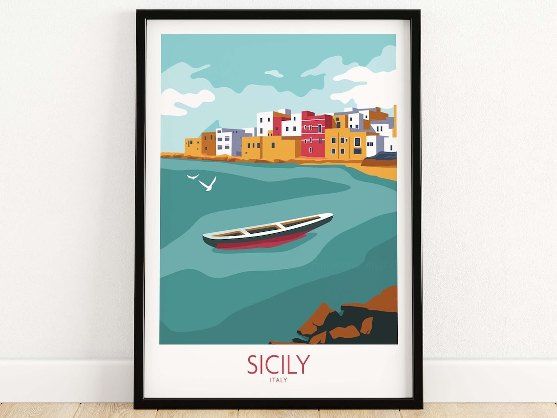 Sicily Italy Travel Poster, Coastal Home Decor