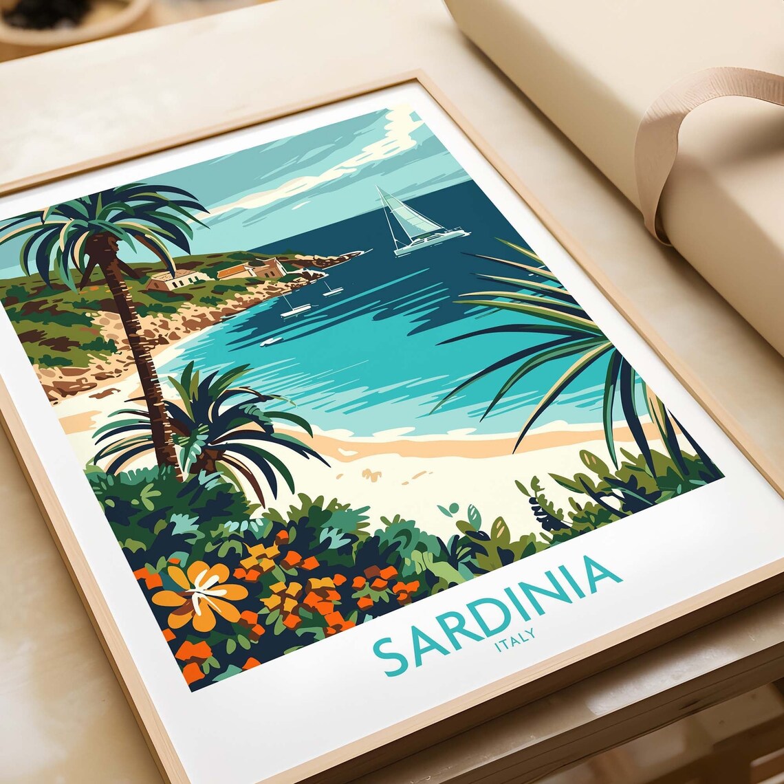 Sardinia Italy Travel Poster, Mediterranean Views