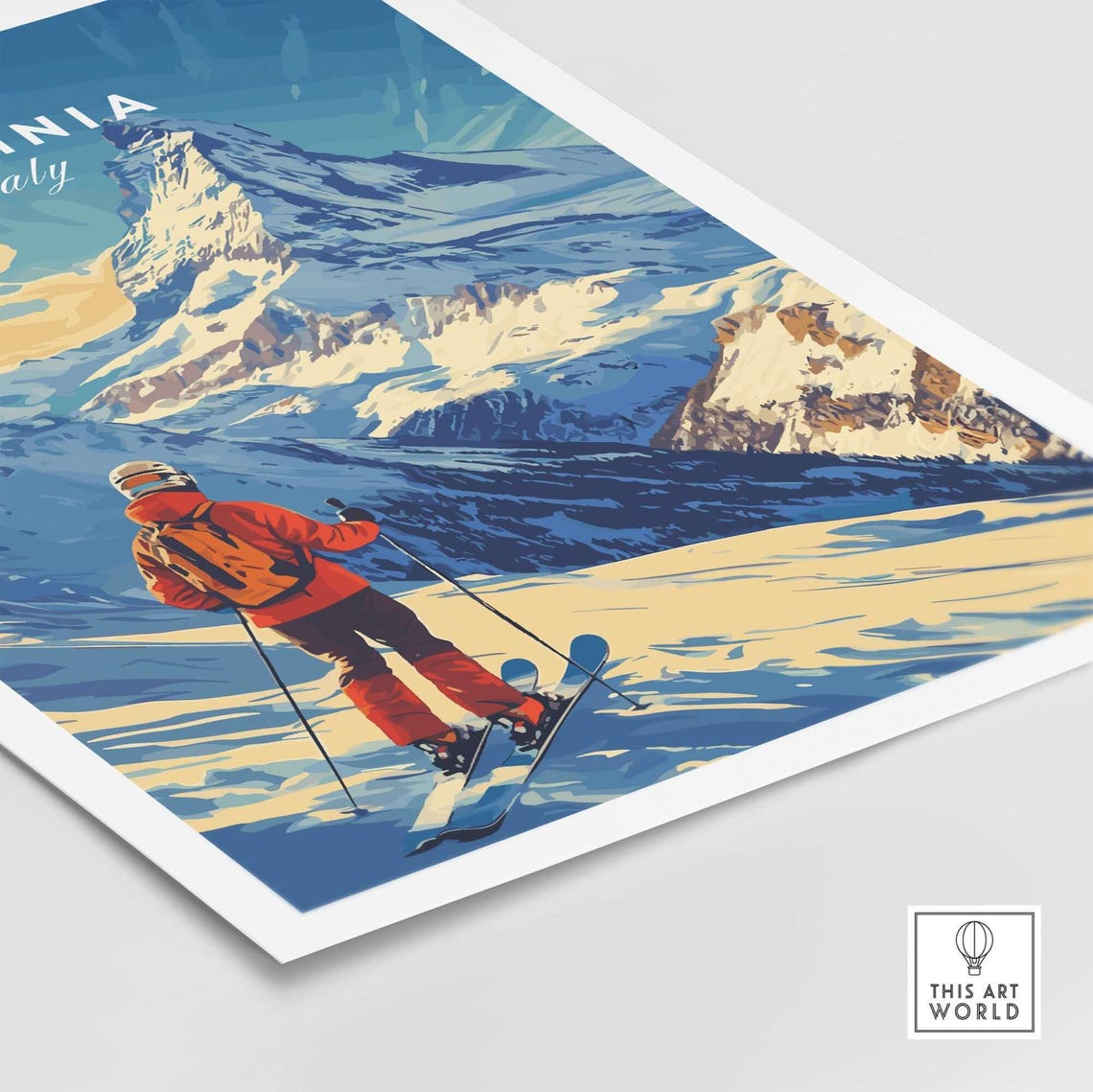 Cervinia Ski Lodge Art Print, Winter Sports Art - Image 5