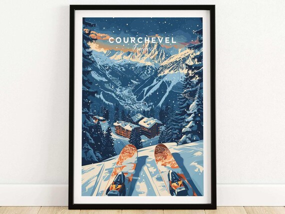 Courchevel France Alpine Ski Resort Valley View Skier Poster
