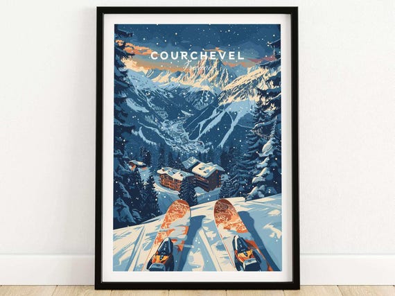 Courchevel Ski Art Print France Lodge Wall Home Deocr Skiing Gift House Decor Winter Sport Room Chalet