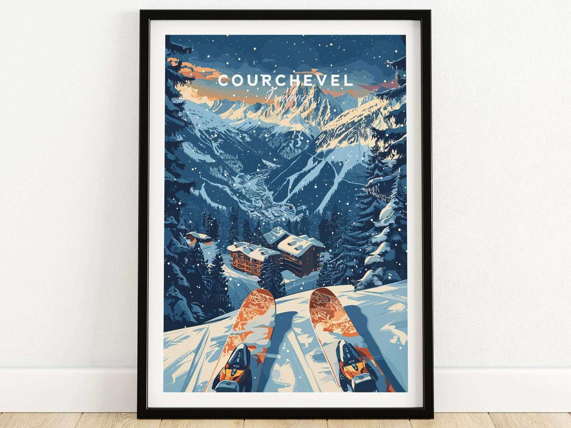 Courchevel France Alpine Ski Resort Valley View Skier Poster