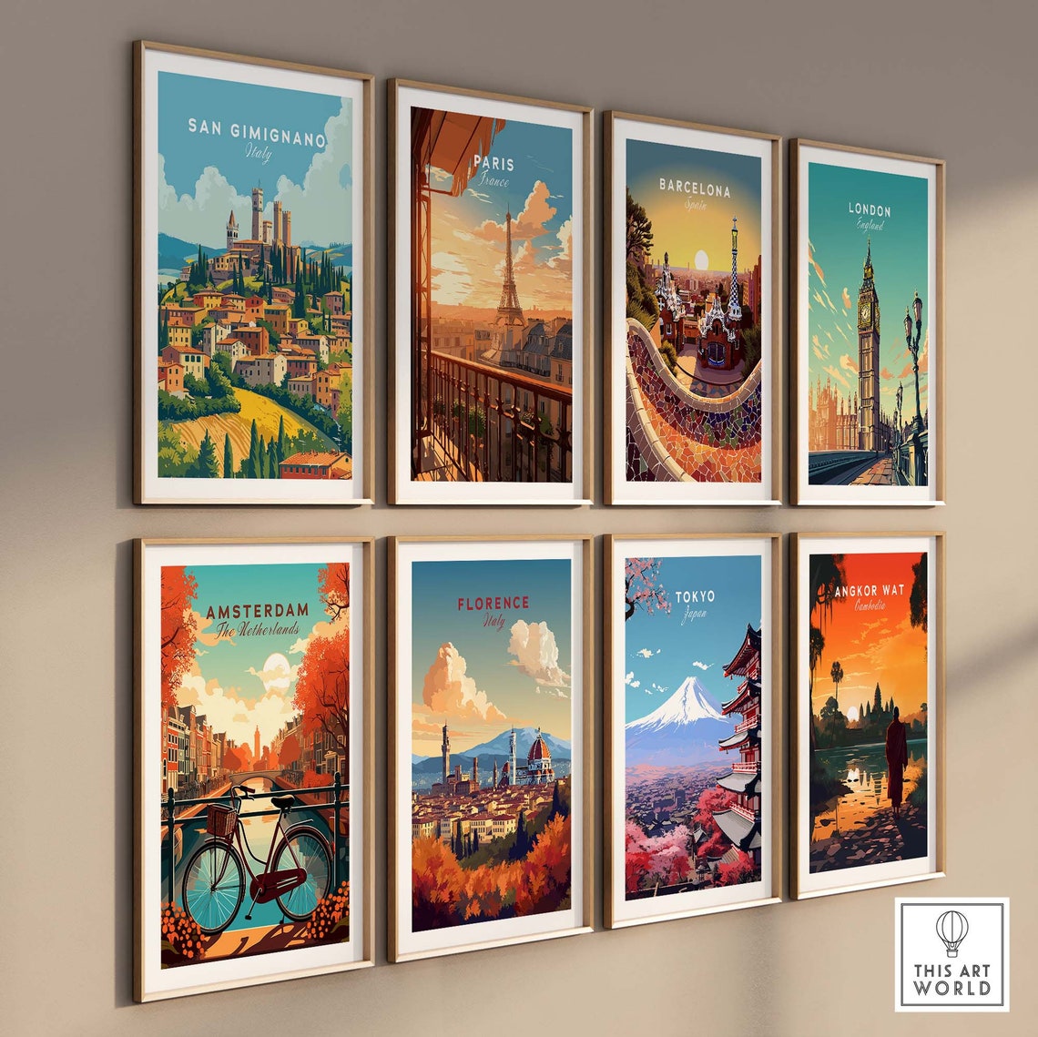 San Gimignano Italy Medieval Towers Tuscan Hills Vintage Poster - Image 3