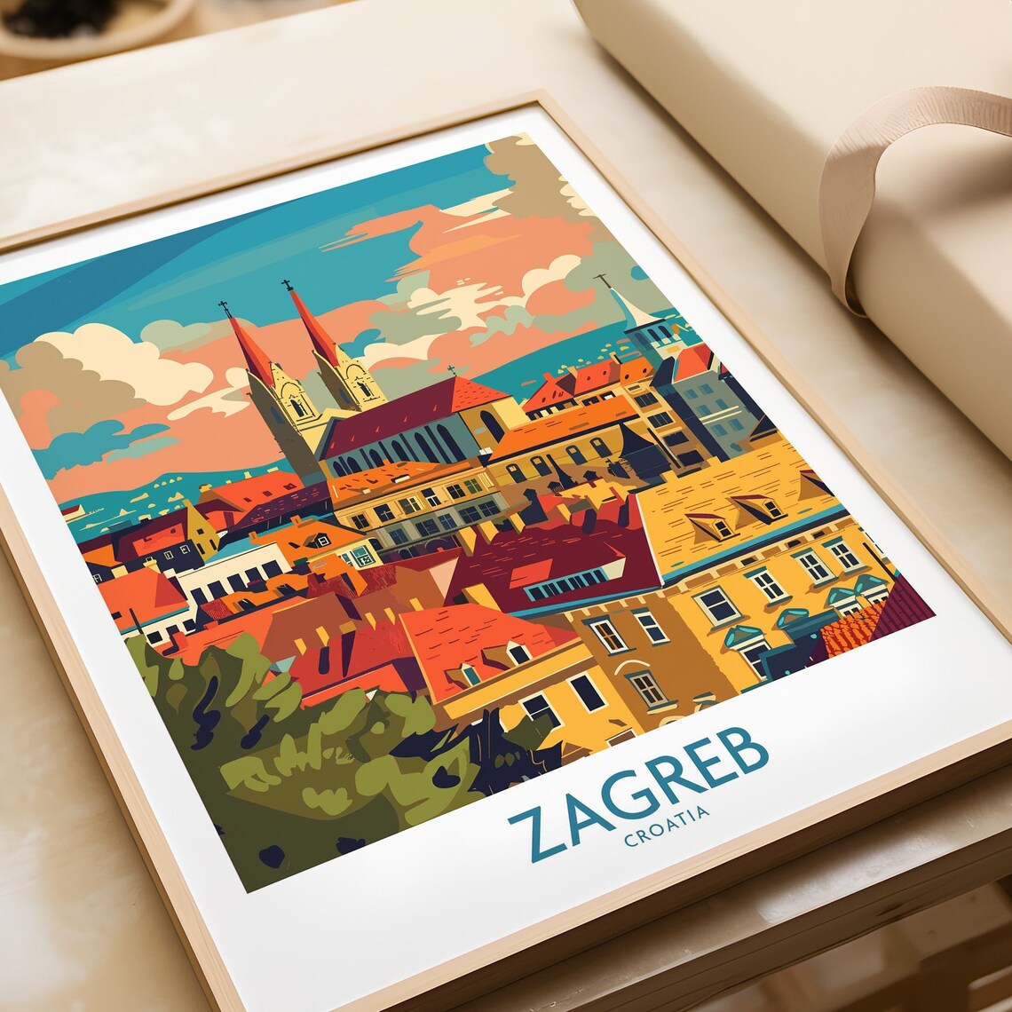 Zagreb Croatia Cathedral Twin Spires Old Town Skyline Poster