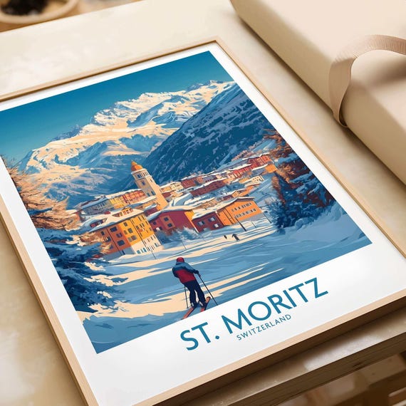 St Moritz, Switzerland Ski Resort Travel Poster