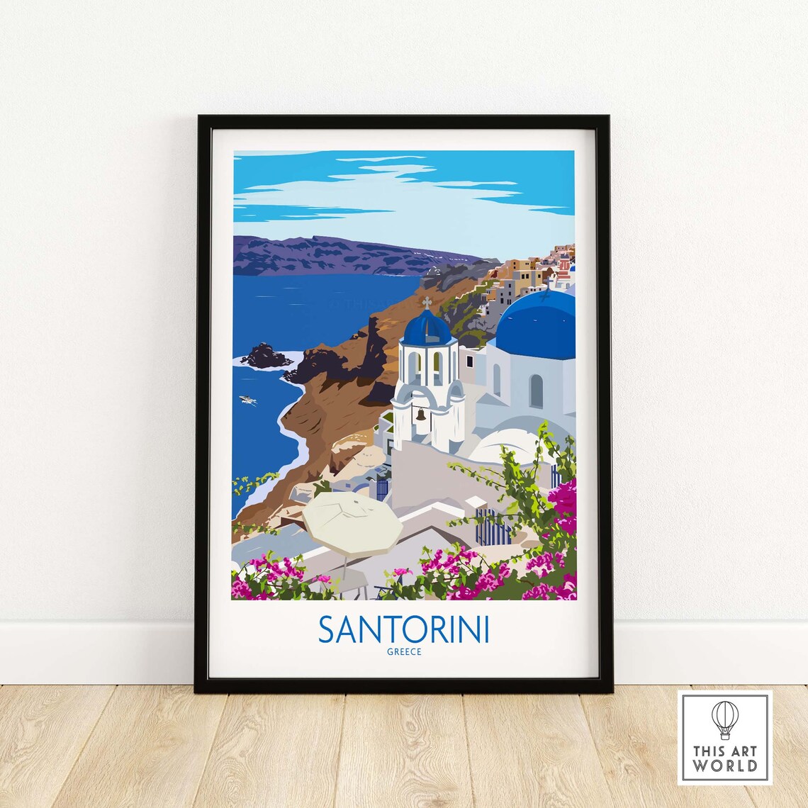 Santorini Greek Travel Poster, Greece Home Decor