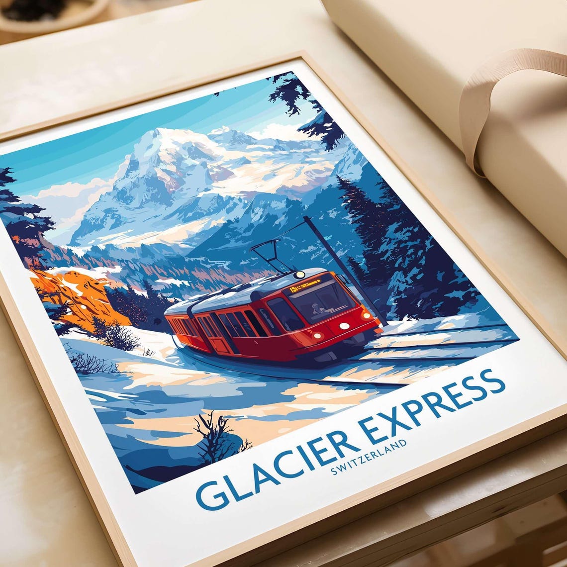Glacier Express Switzerland Red Train Alps Vintage Travel Poster