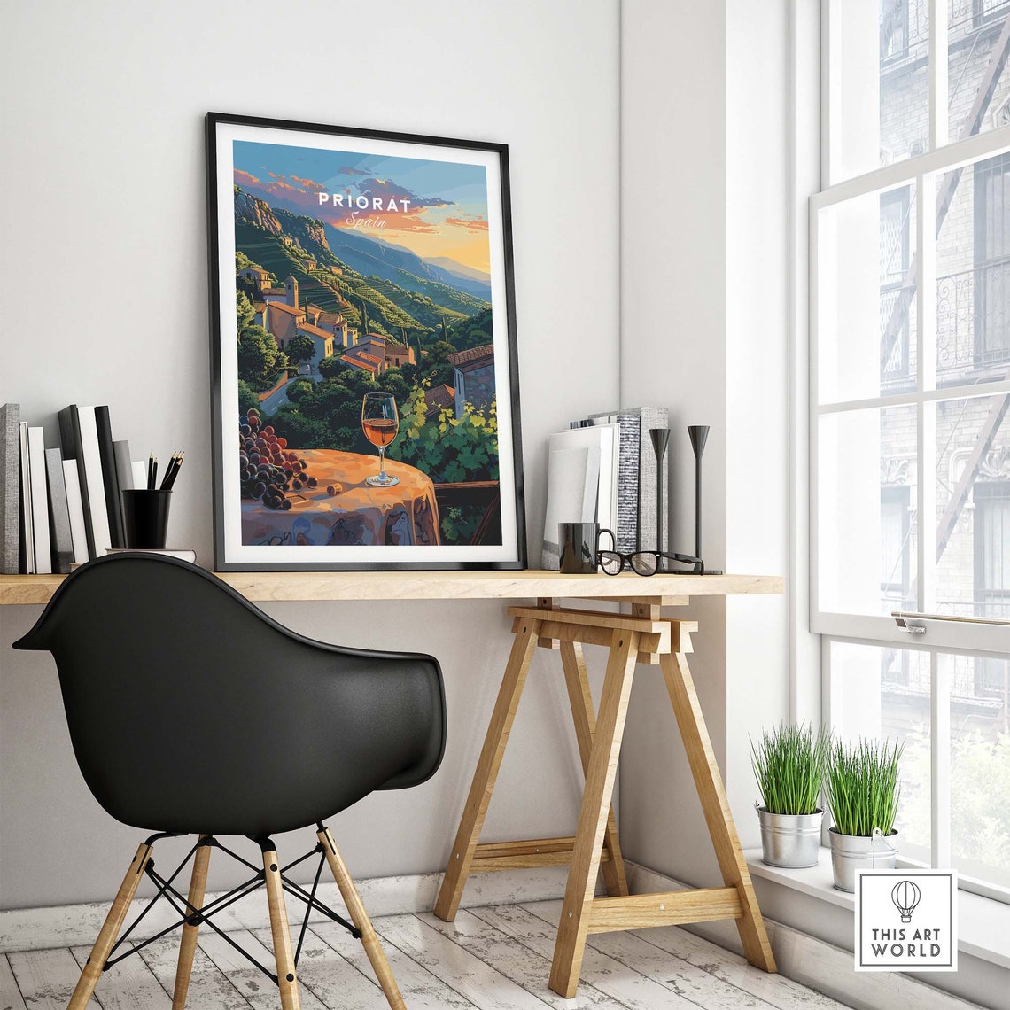 Priorat Spain Hillside Village Wine Glass Sunset Scenic Poster - Image 4