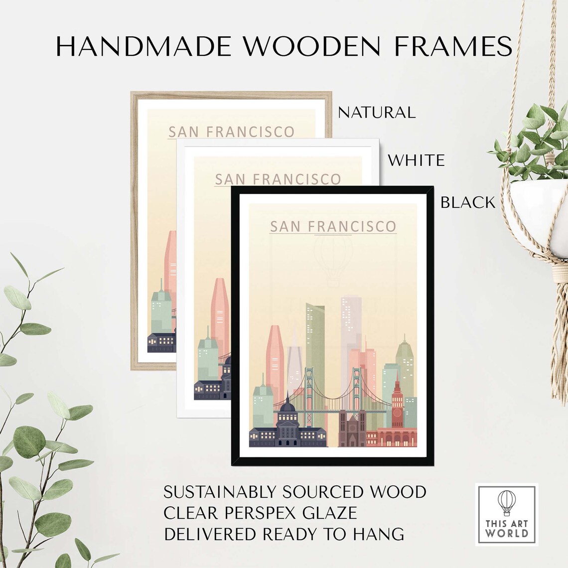 San Francisco Skyline Art Print, California Travel Poster - Image 2